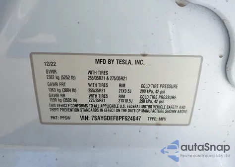 2023 Tesla Model Y Performance Dual Motor All-Wheel Drive z USA, uszkodzony, nr VIN 7SAYGDEF8PF624047